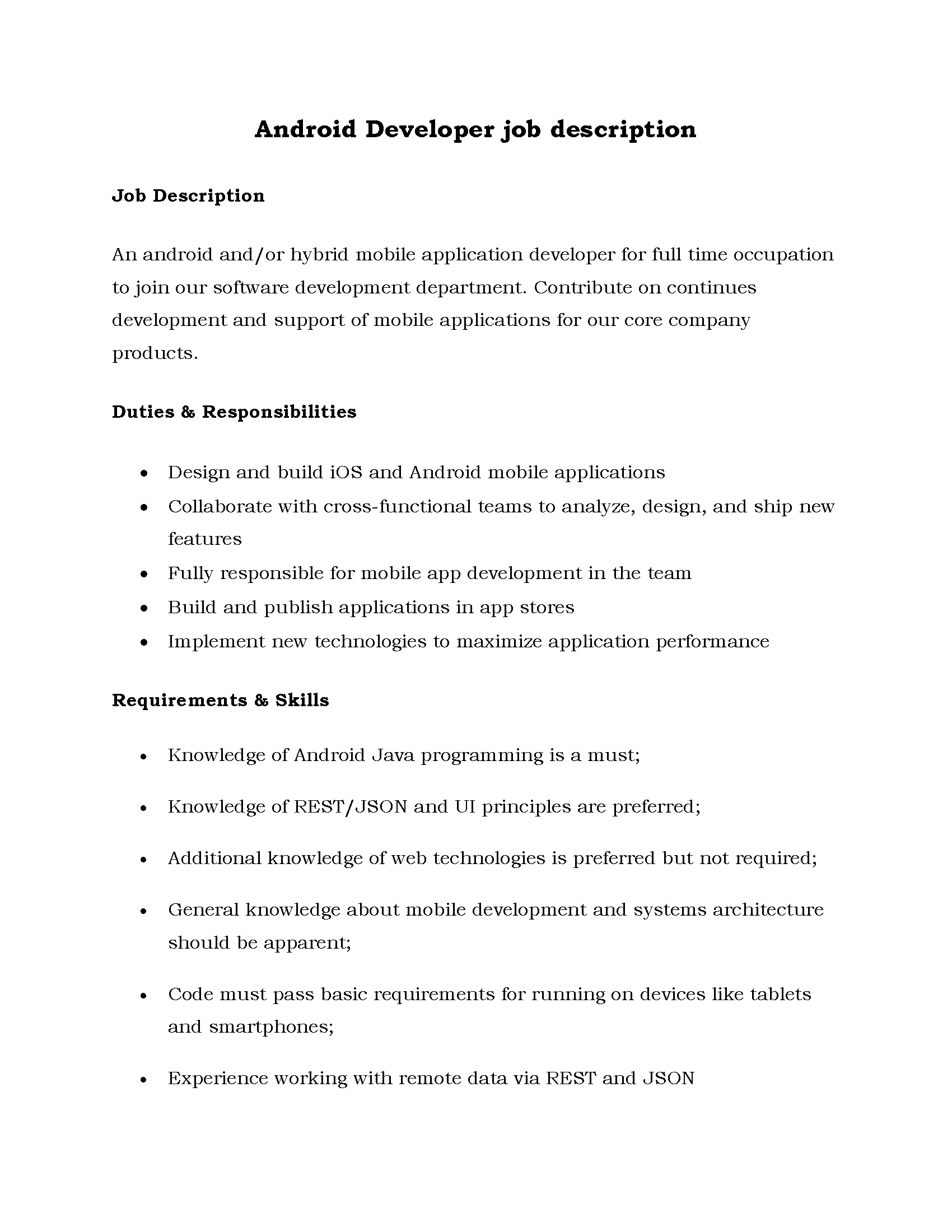 04-Android Developer job description